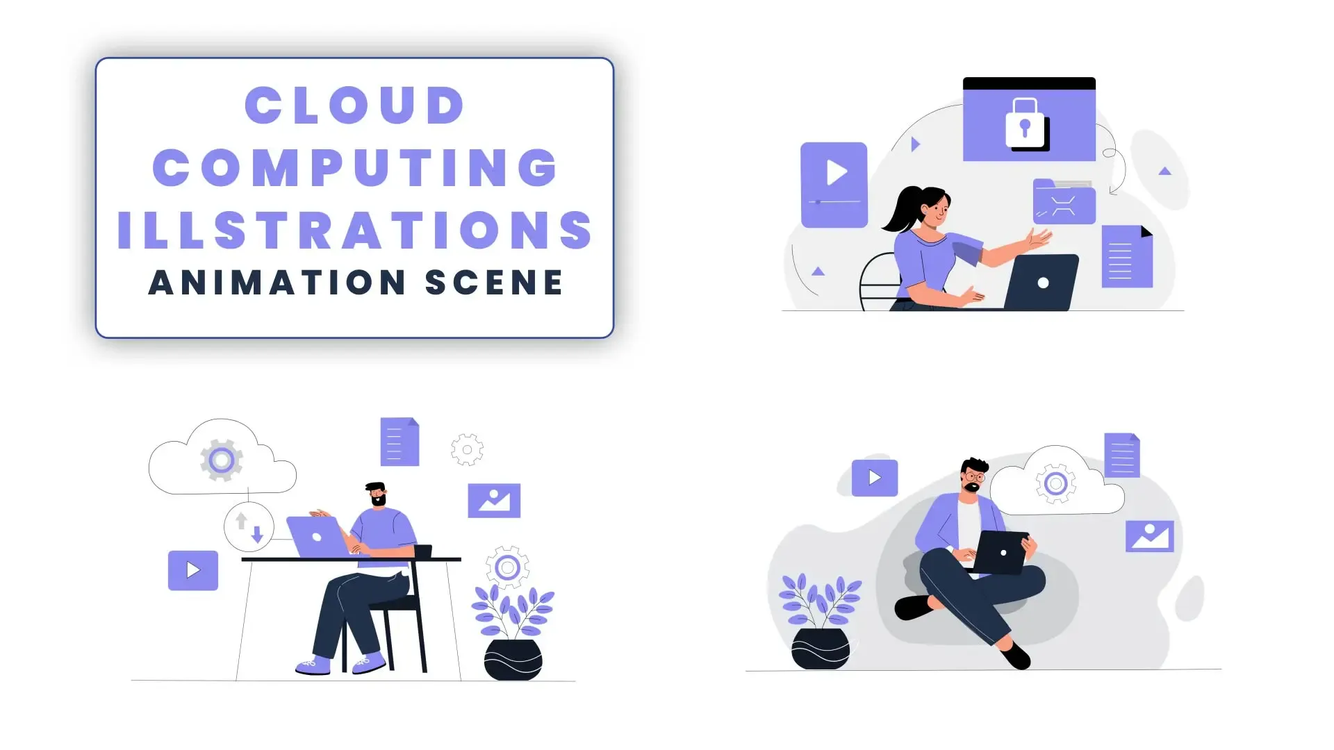 Cloud Computing Flat 2d Animation Scence